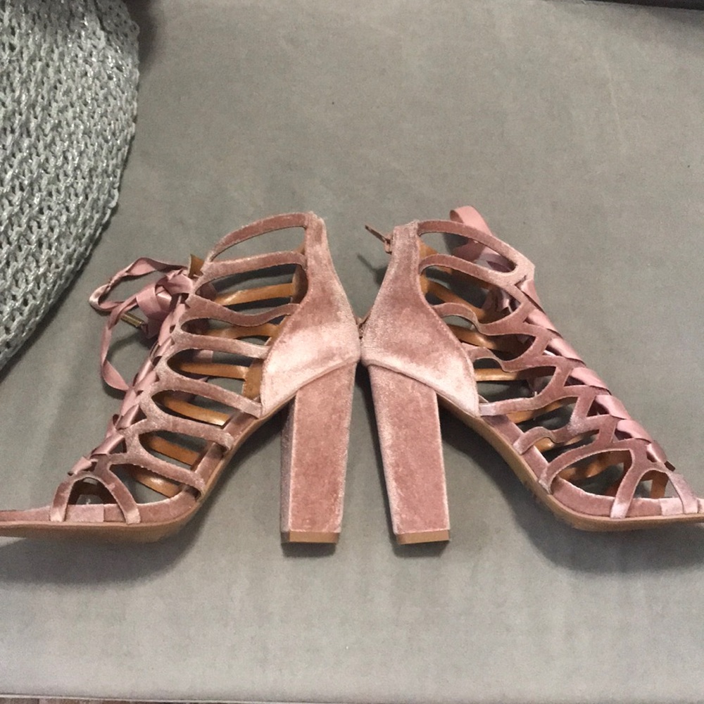 Rose Velvet lace up heels